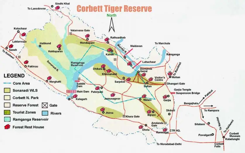 corbett tiger reserve map