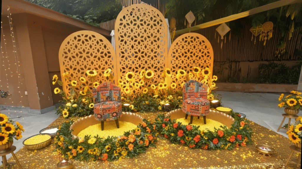 Haldi ceremony by the poolside at a Jim Corbett destination wedding